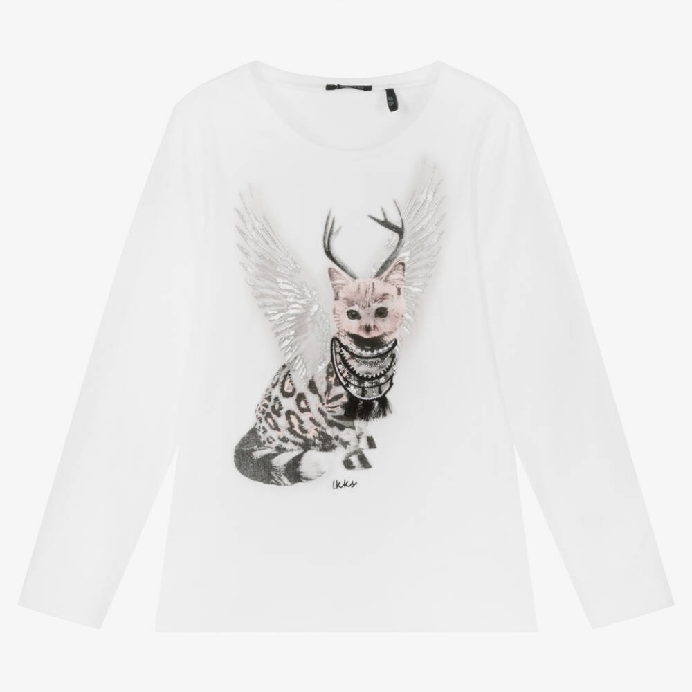 IKKS | Girls White Cat Cotton Top